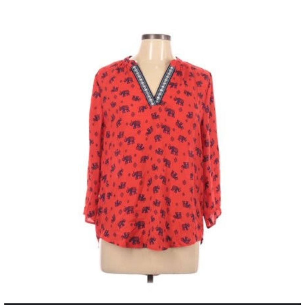 Society Girl red blue elephant small v neck blouse